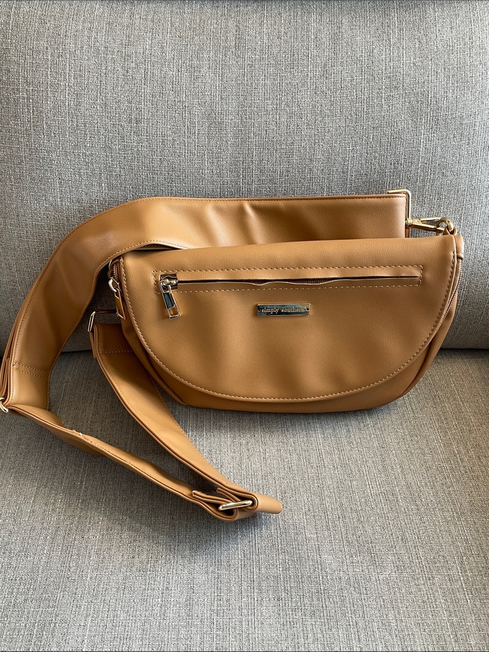 Simply Southern Women's Charlotte Leather Crossbody Bag in Chai color